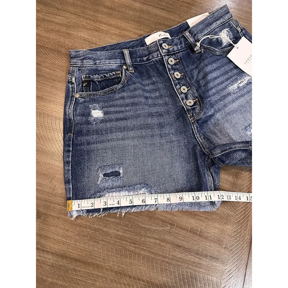 NWT KANCAN Ivy High Rise Button Fly Mom Jean Shorts Distressed Frayed Size 11/29